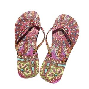 Vera Bradley Paisley Flip Flops Sandals Pink Boho Floral Beach Resort Slides